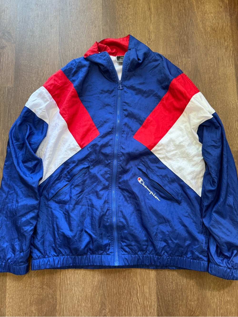 Champion Men's Windbreaker Jacket Full Zip Colorblock Blue/Red/White Size L